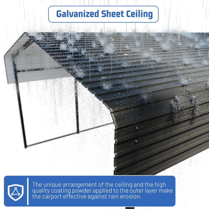 HEYTOWN Metal Carport 10 * 15 FT Heavy Duty Carport Canopy with Galvanized Steel Roof Multi-Use Shelter Outdoor Portable Garage for Car, Boat, Pickup and Tractor