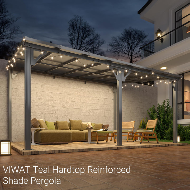 VIWAT 10x14 FT Gazebo, Splicable Pergola with Aluminum Frame, Gazebos on Clearance, Wall Mounted Gazebo & Pergola, Awnings for Patio, for Backyard, Deck, Gray