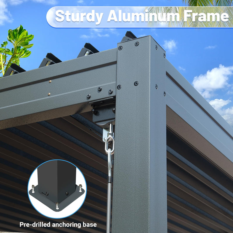 SHPAI 10’ x 16’ Louvered Pergola, Outdoor Pergola Aluminum Frame with Adjustable Rainproof Metal Roof, Permanent Sun Shade with Drainage System for Backyard, Garden and Lawn (Grey)