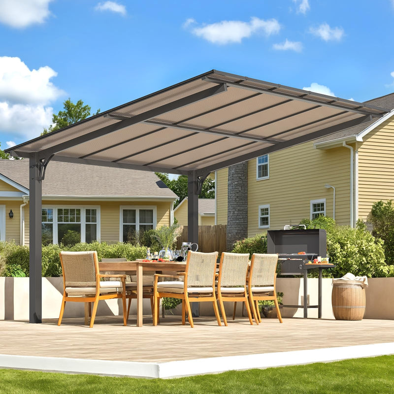 AECOJOY 12' x 10' Gazebo, Outdoor 10x12 Pergola Carport for Patio, Freestanding Lean to Hardtop Gazebo, Pergolas and Gazebos Clearance with Roof, Wall-Mounted Heavy Duty Metal Awnings for Patio, Decks