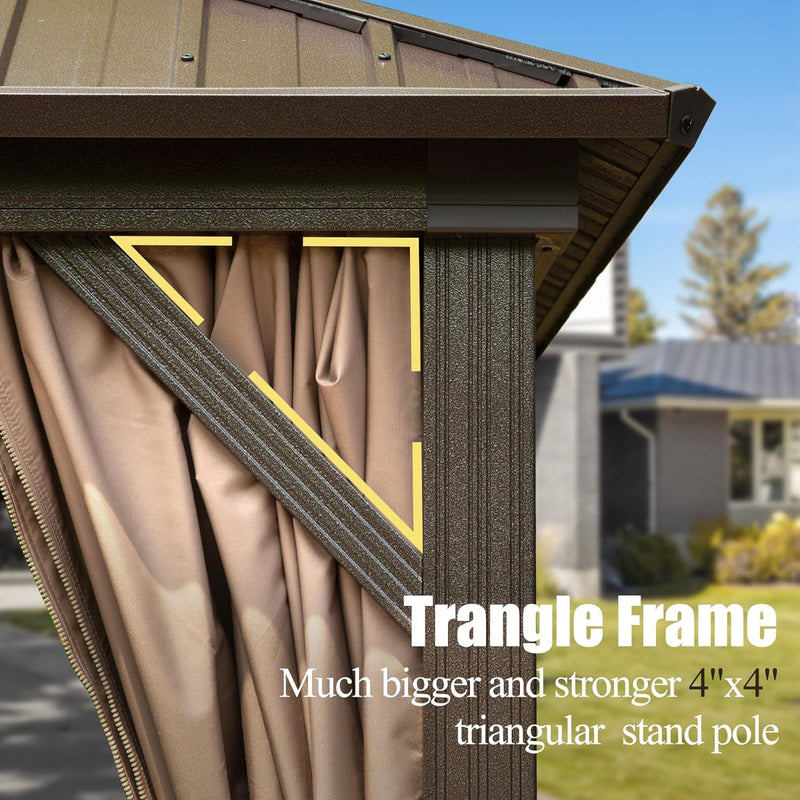Domi 12'x16' Hardtop Gazebo Canopy Metal,Outdoor Aluminum Gazebo with Galvanized Steel Double Roof,Curtain and Netting,Permanent Gazebo Pavilion for Patio Deck,Backyard
