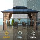 DWVO 10x12ft Hardtop Gazebo Double Roof Polycarbonate Canopy Outdoor with Netting and Shaded Curtains, Aluminum Frame Garden Tent for Patio, Backyard, Deck and Lawns, Brown