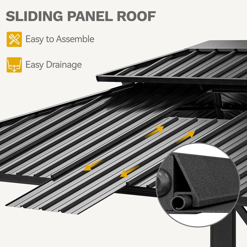 DWVO 12x16ft Gazebo Double Roof Hardtop with Nettings and Curtains, Heavy Duty Galvanized Steel Outdoor Vertical Stripes Roof for Patio, Backyard, Deck, Lawns, Grey