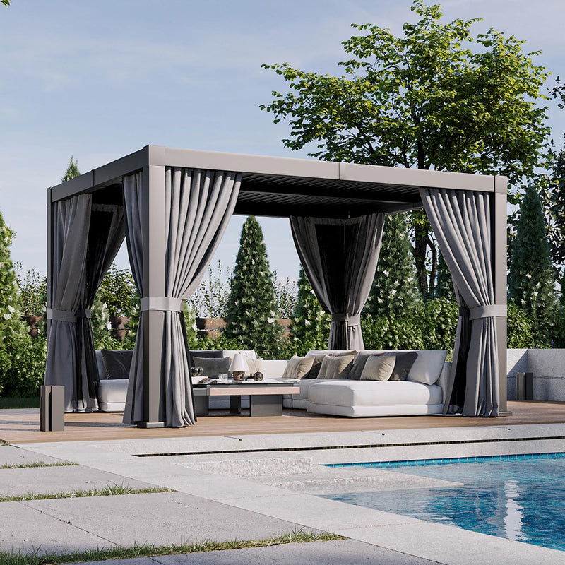 Aoxun Louvered Pergola 10 x 12ft Outdoor Aluminum Pergola with Adjustable Roof for Gardens, Decks and Backyards, Gray