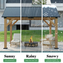 LUXOAK 10x12 ft Wood Gazebo, Hardtop Pergola with Steel Gable Roof, Outdoor Gazebo with Guest House for Garden, Porch, Patio, Black + Natural Wood