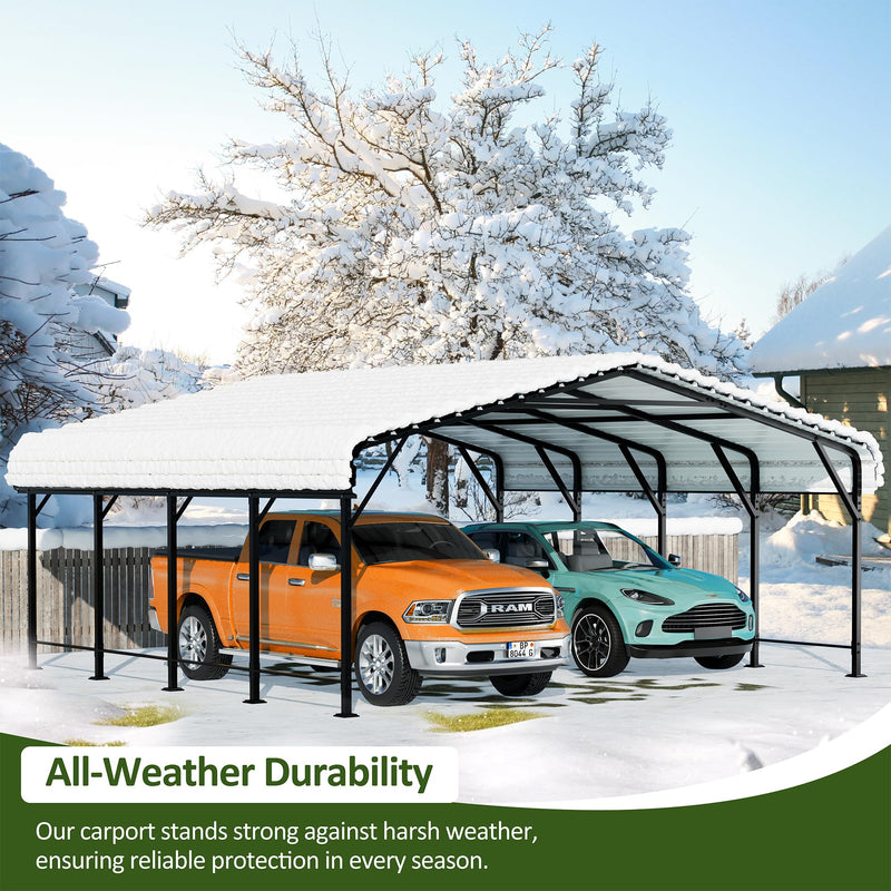 JAMFLY 20X20 FT Carport, Heavy Duty Carport Canopy with Galvanized Steel Roof and Frame, Metal Carport Upgraded Extra Large Garage for Pickup, Boat, Car and Tractors