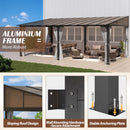 Raysfung 12 x20FT Outdoor Wall-Mounted Hardtop Gazebo, Aluminum Frame Lean to Gazebo with Polycarbonate Roof and Curtains for Patio, Garden, Deck