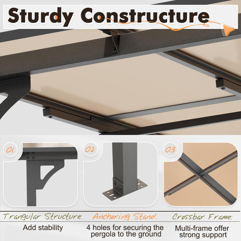 Crownland 10'x10' Outdoor Gazebo Hardtop, Wall-Mounted Lean-to Gazebo with Dewatering Hole, Large Outdoor Pergola Awning, Waterproof for Deck, Backyard, Garden, Porch