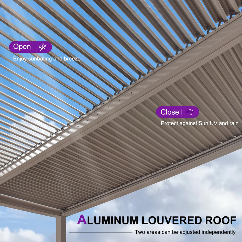 PURPLE LEAF Louvered Pergola 10' × 15', Aluminum Outdoor Hardtop Pergola with Adjustable Retractable Louvre Roof for Deck, Garden Backyard