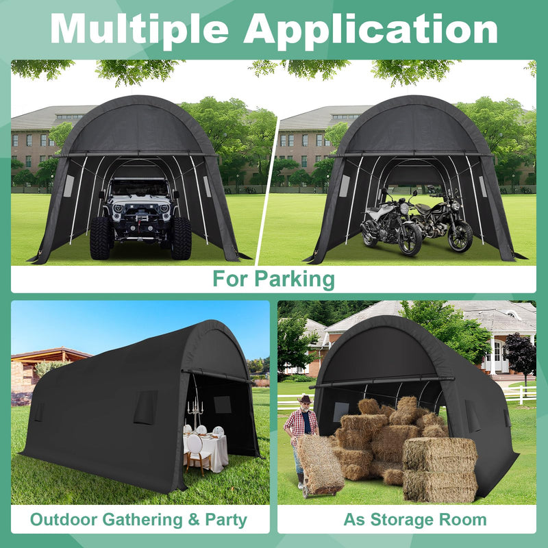 COBIZI Carport 12x20 FT Heavy Duty, Portable Garage, Carport Canopy with All-Steel Metal Frame & Vents, Round Style Outdoor Storage Shed for Car, Truck, Boat, Patio Furniture Anti-Snow Waterproof
