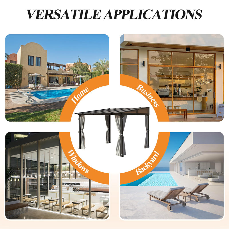 GARTOO 10’ x 10’ Gazebo for Patio - Aluminum Lean to Gazebos Pergola with Sloping Roof, Outdoor Wall-Mounted Canopy Awnings to House for Patio, Garden, Lawn, Backyard Deck