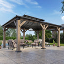 Aoxun 12' x 20' Outdoor Wood Gazebo, Hardtop Gazebo Permanent Wooden Pavilion with Galvanized Steel Double Roof, for Patio, Garden, Backyard, Cedar Wood