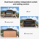 PURPLE LEAF 11' X 15' Outdoor Hardtop Gazebo Patio Wide Aluminum Frame Metal Double Roof with Heavy Duty Netting and Curtains for Permanent Hard Top Pavilion Screen, Khaki