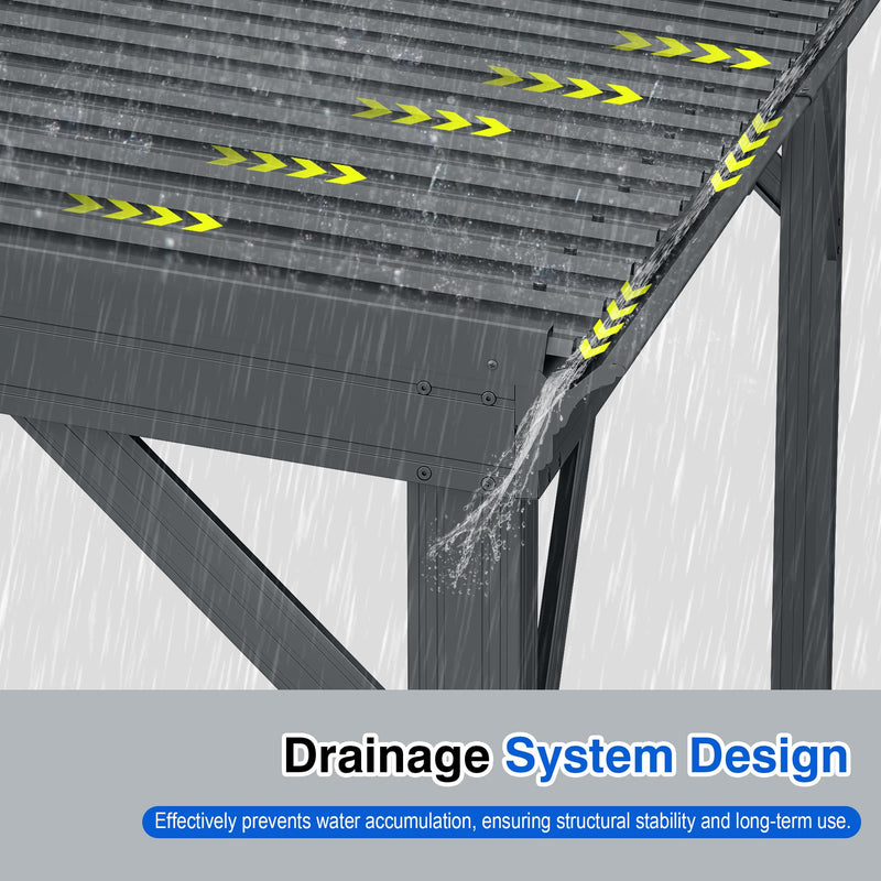 Domi 8x10FT Lean to Gazebo, Outdoor Hardtop Wall Mounted Gazebo with Sloping Galvanized Steel Roof, Upgraded Heavy Duty Mounted Shelter with Drainage System for Deck, Porch, Backyard