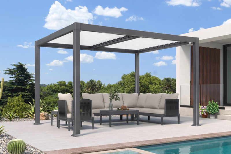 PURPLE LEAF Louvered Pergola 10' x 12' Outdoor Aluminum Pergola with White Adjustable Rainproof Roof Grey Frame Hardtop Gazebo for Patio Deck Garden