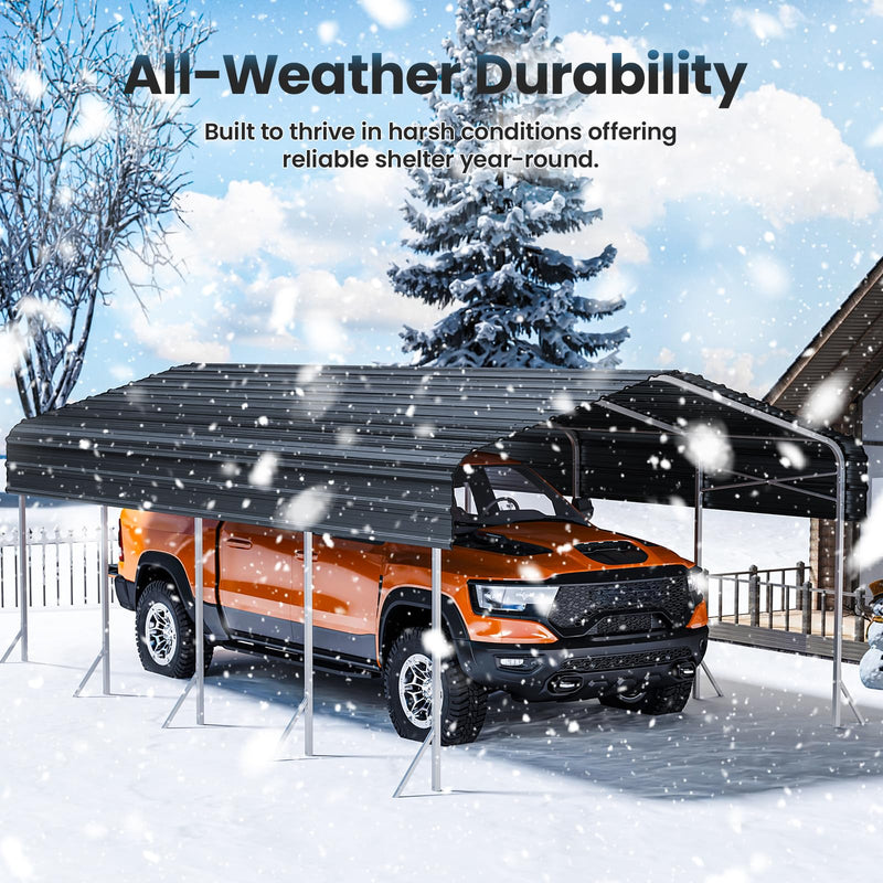 12x20 Ft Carport, Heavy Duty Metal Car Port, All-Weather Protection, Easy Assembly for Cars, Trucks, Boats, Tractors, and Outdoor Storage
