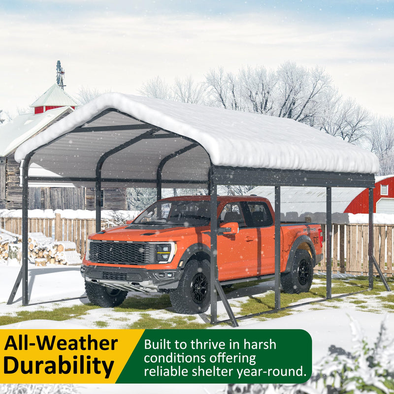 VIWAT Carport 10x15 FT, Metal Carport with Enhanced Base, Outdoor Heavy Duty Garage Galvanized Car Shelter for Pickup, Car, Boat and Tractors