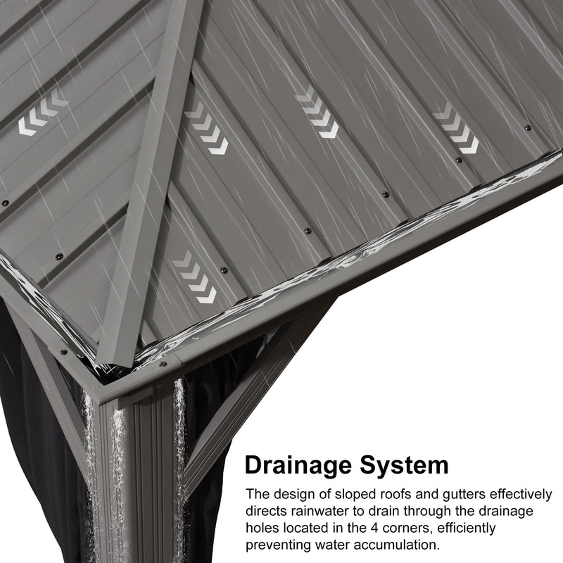 PURPLE LEAF 10' x 12' Hardtop Aluminum Gazebo with Double Metal Roof and String Lights Heavy Duty Permanent Gazebo for Patio Deck Lawn Garden All Weather Outdoor Pavilion Gazebo, Light Grey