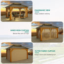 YITAHOME 13X15FT Wood Gazebo Outdoor Wooden Frame Double Roof Hardtop Galvanized Steel Top Canopy w/Curtain and Netting, Patio Heavy Duty Gazebo for Deck, Backyard, Beige Yellow