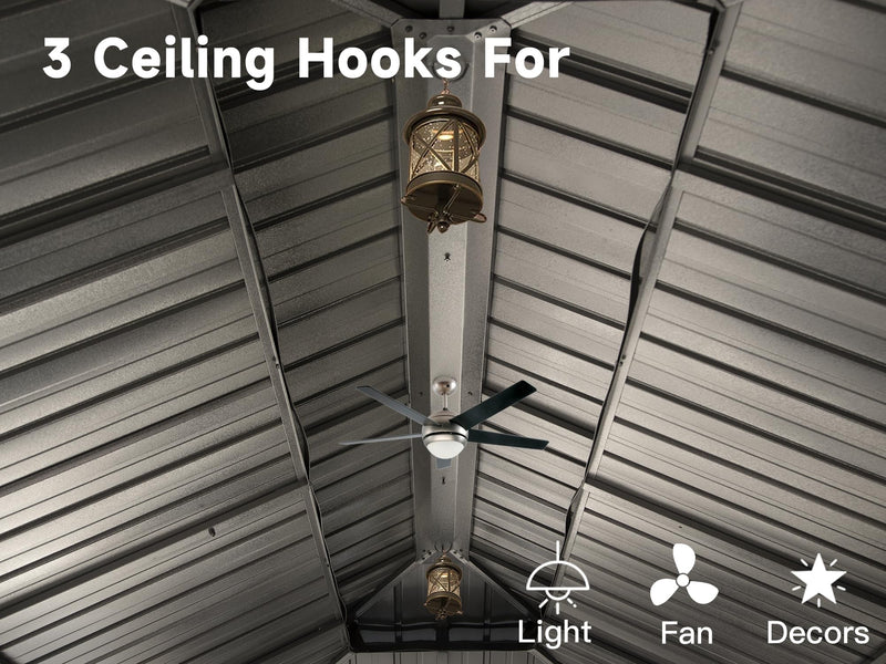 Domi 14' X 20' Hardtop Gazebo Outdoor Metal Gazebo Canopy with Galvanized Steel Double Roof, Aluminum Frame, Curtains and Netting for Patio, Deck, Garden, Grey