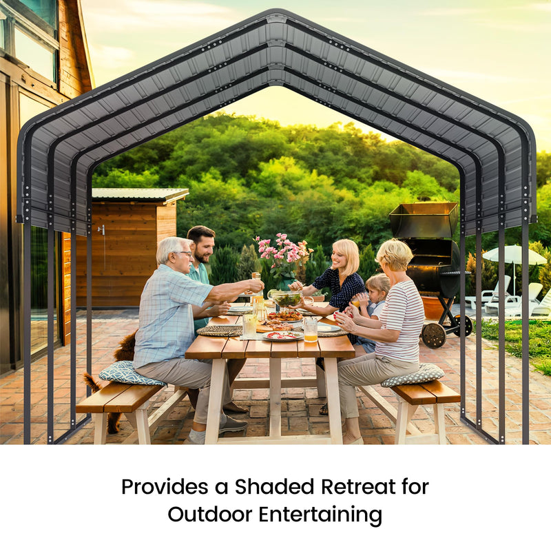 10'x15' Heavy Duty Metal Carport, Outdoor Garage Car Shelter Shade with Heavier Metal Frame, Galvanized Metal Roof for Car and Boats, Grey