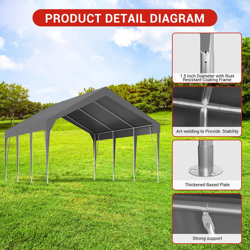 13x20FT Heavy Duty Carport Canopy Portable Garage Shelter, Waterproof & UV Protected for Party Tent, Outdoor Car Storage, Durable Vehicle Protection Shed