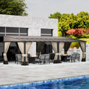 RTDTD 10' x 28' Gazebo，Hard Top Lean to Gazebo Wall Mount Heavy Hardtop Gazebos Outdoor Pergola with Curtains and Netting for Patio Garden Lawn Backyard Deck (Brown)