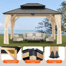 13’x15’ Outdoor Wooden Gazebo - Outdoor Patio Gazebo with Galvanized Steel Double Roof, Cedar Wooden Frame Pavilion with Netting and Curtains, Pergolas for Garden, Lawn, Poolside(13x15FT)