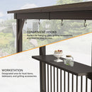 Domi 6.5x12FT Hardtop Grill Gazebo, Outdoor BBQ Gazebo with 2 Side Shelves, Sloping Steel Roof for Permanent Sun Shade with Ceiling Hooks for Patio Deck Yard Garden (Brown)