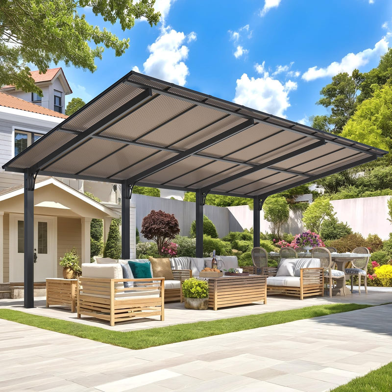 AECOJOY 20' x 10' Outdoo Gazebo for Patio, Large 10x20 Pergola Carport, Freestanding Lean to Hard Top Gazebo Shelter Pergolas and Gazebos Clearance with Roof, Wall-Mounted Heavy Duty Awnings for Patio