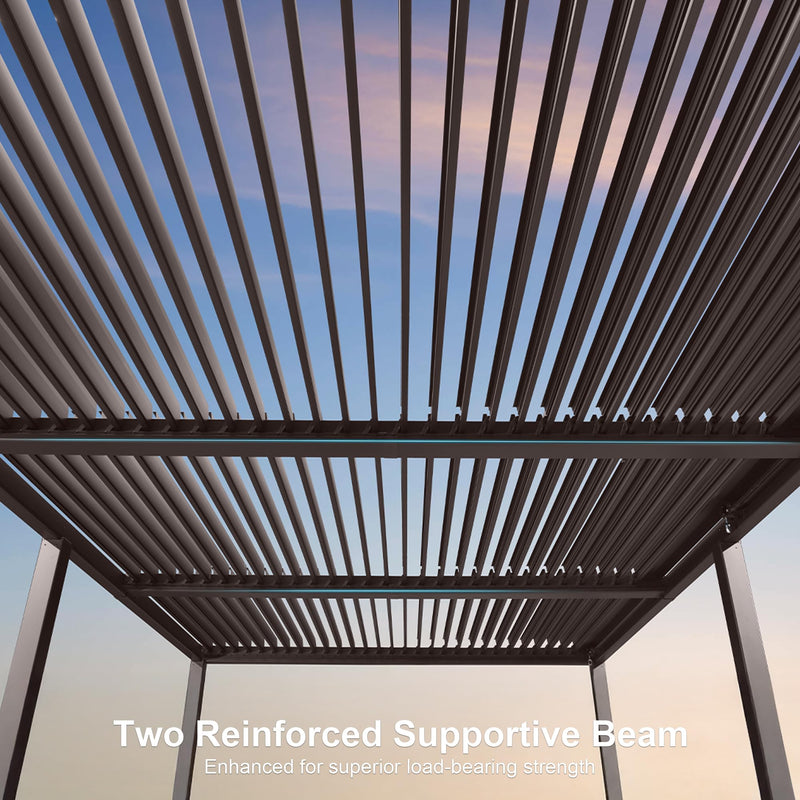 PURPLE LEAF 11' x 21' Louvered Pergola Outdoor Adjustable Louvre Shade Modern Patio Aluminum Pergola with Retractable Roof for Deck Backyard Garden Hardtop Gazebo