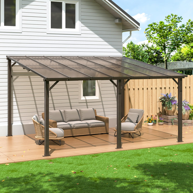 WKM 10x14 FT Wall Mounted Gazebo, Lean to Gazebo Hard Top, Decks, Porch and Backyard