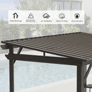 Domi 6.5x12FT Hardtop Grill Gazebo, Outdoor BBQ Gazebo with 2 Side Shelves, Sloping Steel Roof for Permanent Sun Shade with Ceiling Hooks for Patio Deck Yard Garden (Brown)