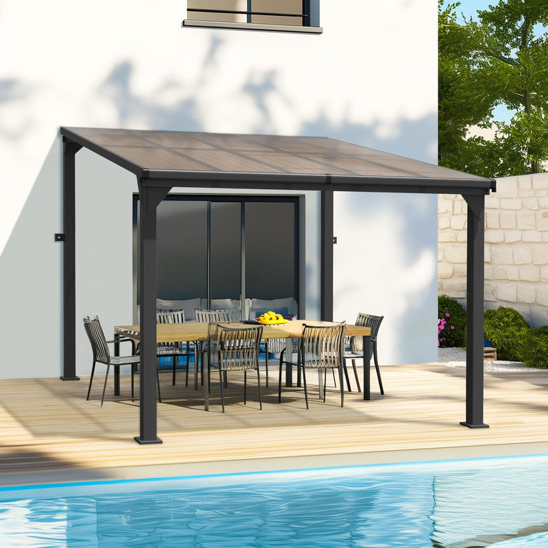 Pamapic 10 * 10FT Wall Mounted Gazebo,4*4 Inch Thickened Pillars & Enlarged Base,Outdoor Hardtop Lean to Pergola,UV Resistant Polycarbonate Roof,Aluminum Frame Pergola,Outdoor Patio Awnings for Lawn