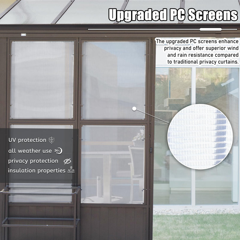 Domi 12x14FT All Season Sunroom, Outdoor Permanent Wall Mounted Solarium with Detachable Polycarbonate Windows, Aluminum Lean to Gazebo Sun Room with 2 Lockable Sliding Doors for Garden Patio Deck