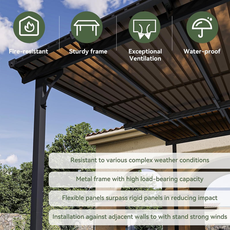 Aoxun 12' x 20' Gazebo for Patio, Gazebo Pergola with Sloped Roof, Large Wall-Mounted Heavy Duty Awnings, for Backyard, Deck, Patio, Garden Black