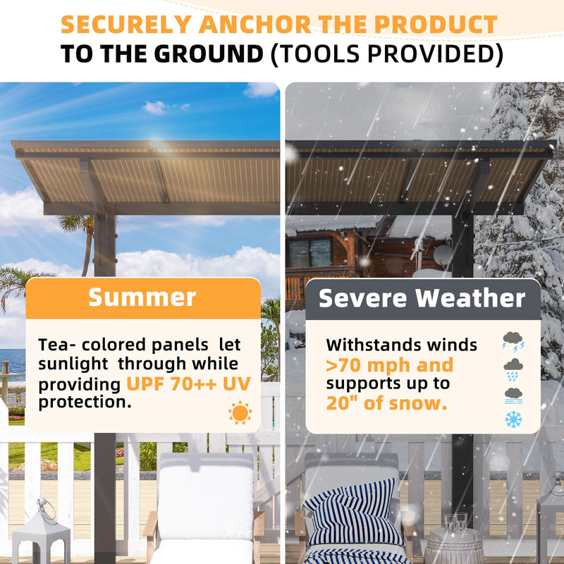 AECOJOY 10' x 10' Gazebo on Clearance, Outdoor Pergola Carport for Patio, Freestanding Lean to Hard Top Pergolas and Gazebos Clearance with Roof, Wall-Mounted Heavy Duty Awnings for Patio, Decks