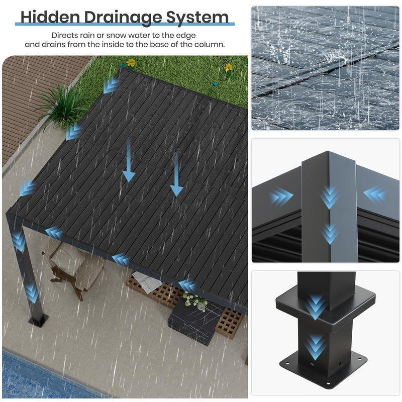 10' ×13' Outdoor Louvered Pergola, Aluminum Outdoor Louvered Pergola Patio with Adjustable Roof for Outdoor Deck (Black, 10x13)