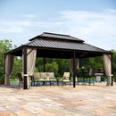 MIXPATIO 14' x 20' Hardtop Gazebo, Galvanized Steel Metal Double Roof Gazebo, Permanent Outdoor Metal Pavilion with Curtain and Netting for Deck, Backyard, Patio, Lawns