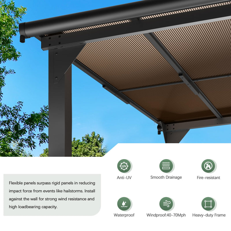 HOGYME 10x14 FT Gazebo, Outdoor Gazebos on Clearance with Updated Frame Structure and Roof, Hard Top Lean to Gazebo Pergola, Wall Mounted Awnings for Patio, Deck, Lawn and Backyard