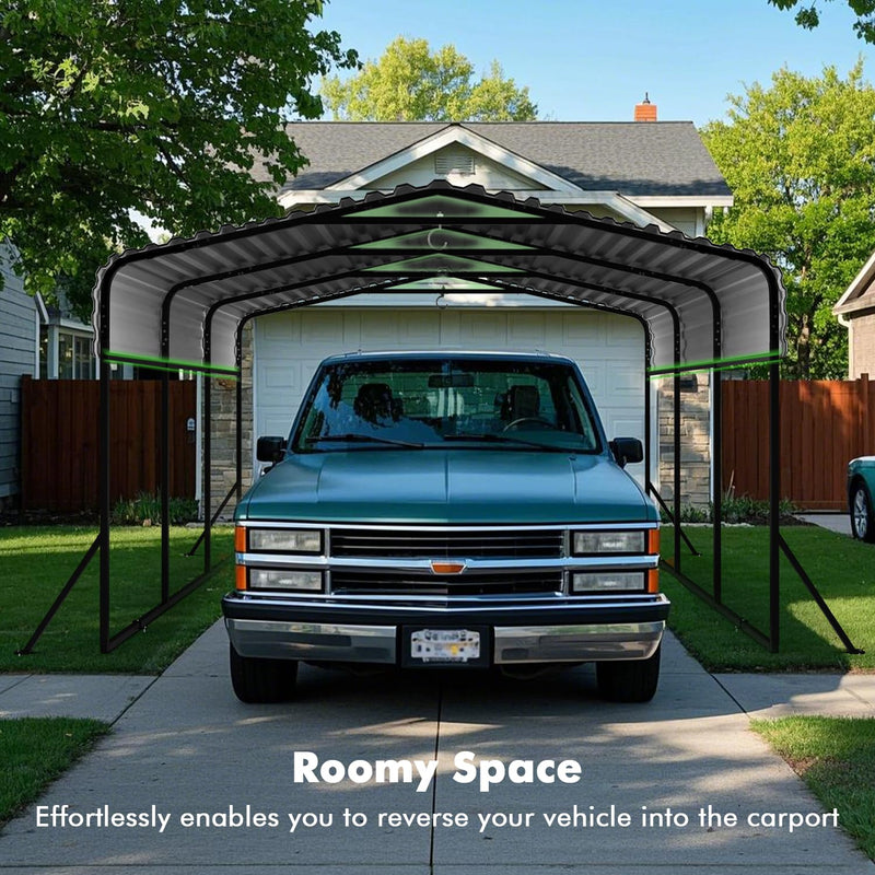 10x15FT Metal Carport, Heavy Duty Car Port Canopy with Iron Roof and Frame, Extra Large Carports Withstand Strong Wind or Heavy Rain, Suitable for Parking Pickup, Boat, Car, and Tractor