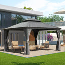 Domi 10x14FT Hardtop Gazebo, Permanent Outdoor Gazebo with Galvanized Steel Double Roof and Aluminum Frame, Curtain and Netting, Pavilion Gazebo for Patio Deck Garden, Grey