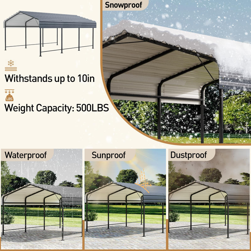 COSIEST 10'x20' Carport with Galvanized Steel Roof, Heavy Duty Metal Carport Canopy, Outdoor Garage Car Shelter Shade for Car, Boats and Truck