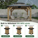 AMERLIFE 10x12 Wood Gazebo, Hardtop Gazebo with Spruce Frame and Aluminum Double Roof, Outdoor Pergola for Parties, Backyard, Patio, Lawns, Black + Natura Wood