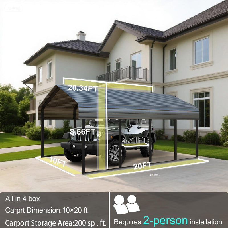 RITERYIFER RV Metal 10x20FT Carport Canopy Heavy Duty Carports Kits for Garage,Aluminum Car Ports with Steel Shelter Frame Cover for Car or Boats