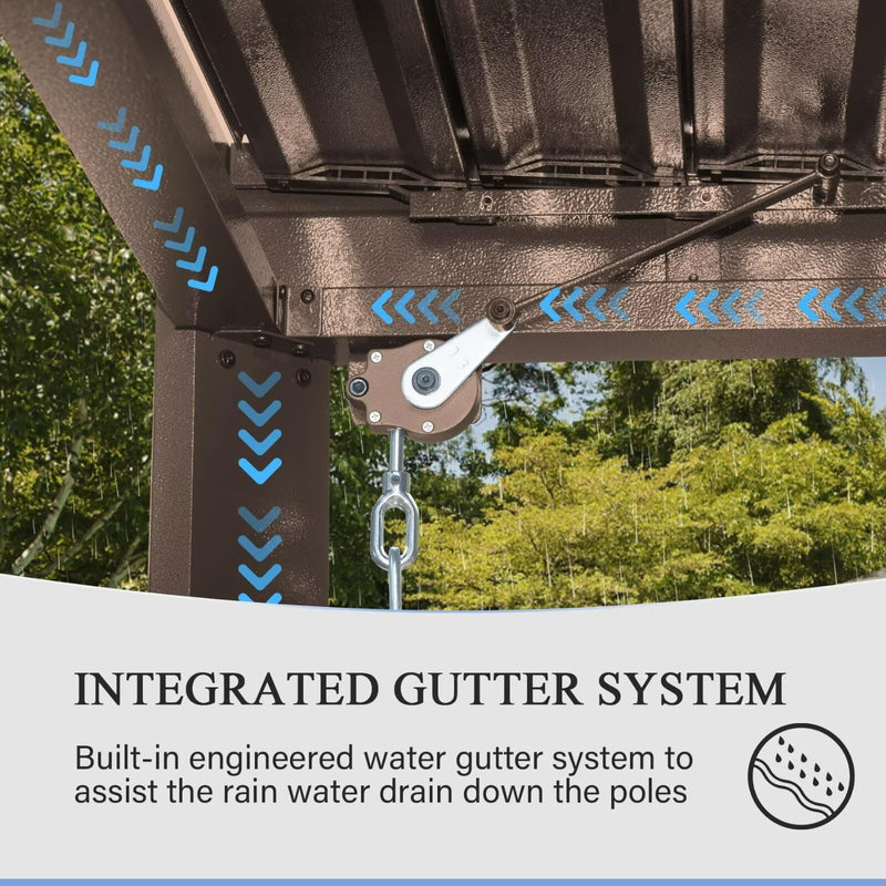 Domi Outdoor Louvered Pergola 10x20FT with Adjustable Steel Roof, Outdoor Aluminum Frame Rainproof Pergola for Backyard, Garden and Lawn,Brown