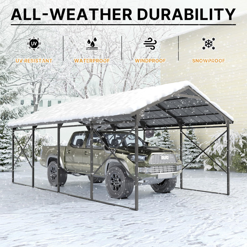 Gotland 12FT x 22FT Heavy Duty Metal Carport, Outdoor Garage Car Shelter with Reinforced Steel Frame, Galvanized Metal Roof, Weather-Resistant Canopy for Cars (Black)