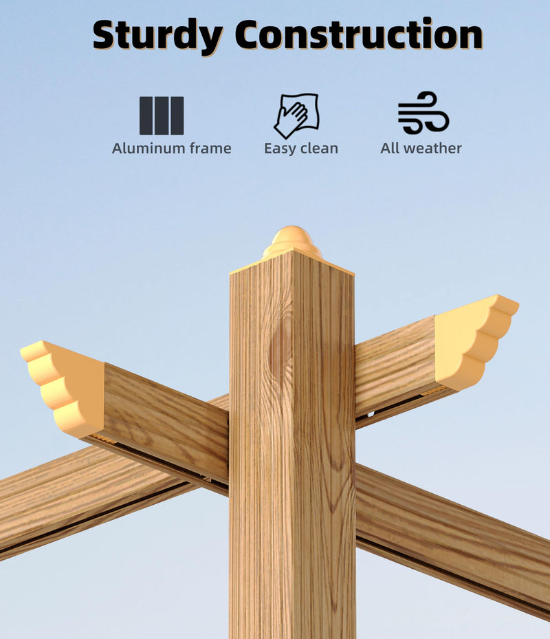 GarveeLife 10 x 13 Ft Wood-Grain Aluminum Pergola Outdoor Pergola with Retractable Canopy Sun Shade Shelter for Garden, Patio, Backyard, Deck - Khaki