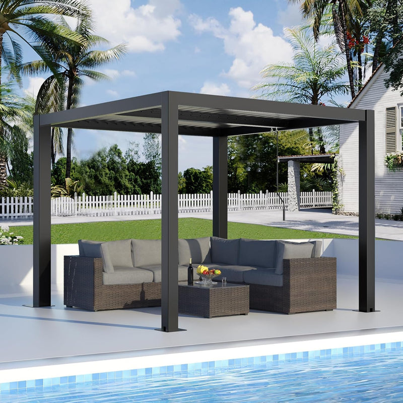 LVUYOYO Outdoor Louvered Pergola 10' x 10', Patio Aluminum Pergola with Adjustable Roof, Metal Gazebo for Backyard, Garden, Deck(Black)