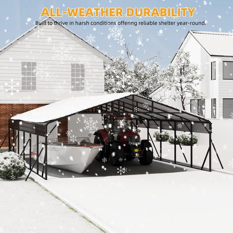 20 x 30 FT Metal Carport with Galvanized Steel Roof, Heavy Duty Metal Roof Carport with Enhanced Base, Tall MetalCarport Kits Garage for Tractors, Trucks, Boats, Cars